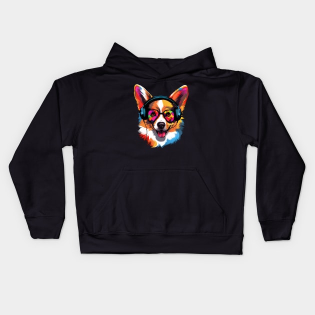 Music Corgi Kids Hoodie by Quotee